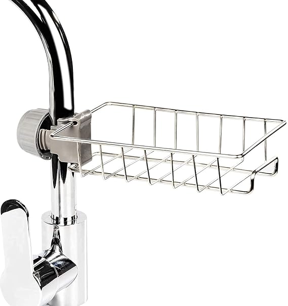360° Adjustable Faucet Sink Organizer – Stainless Steel Kitchen Sponge & Soap Holder